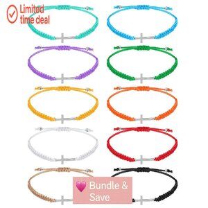 Adjustable Cross Bracelet Set Religious Jewelry Handmade Nylon Rope